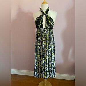 Stylish Black and Green Halter Dress